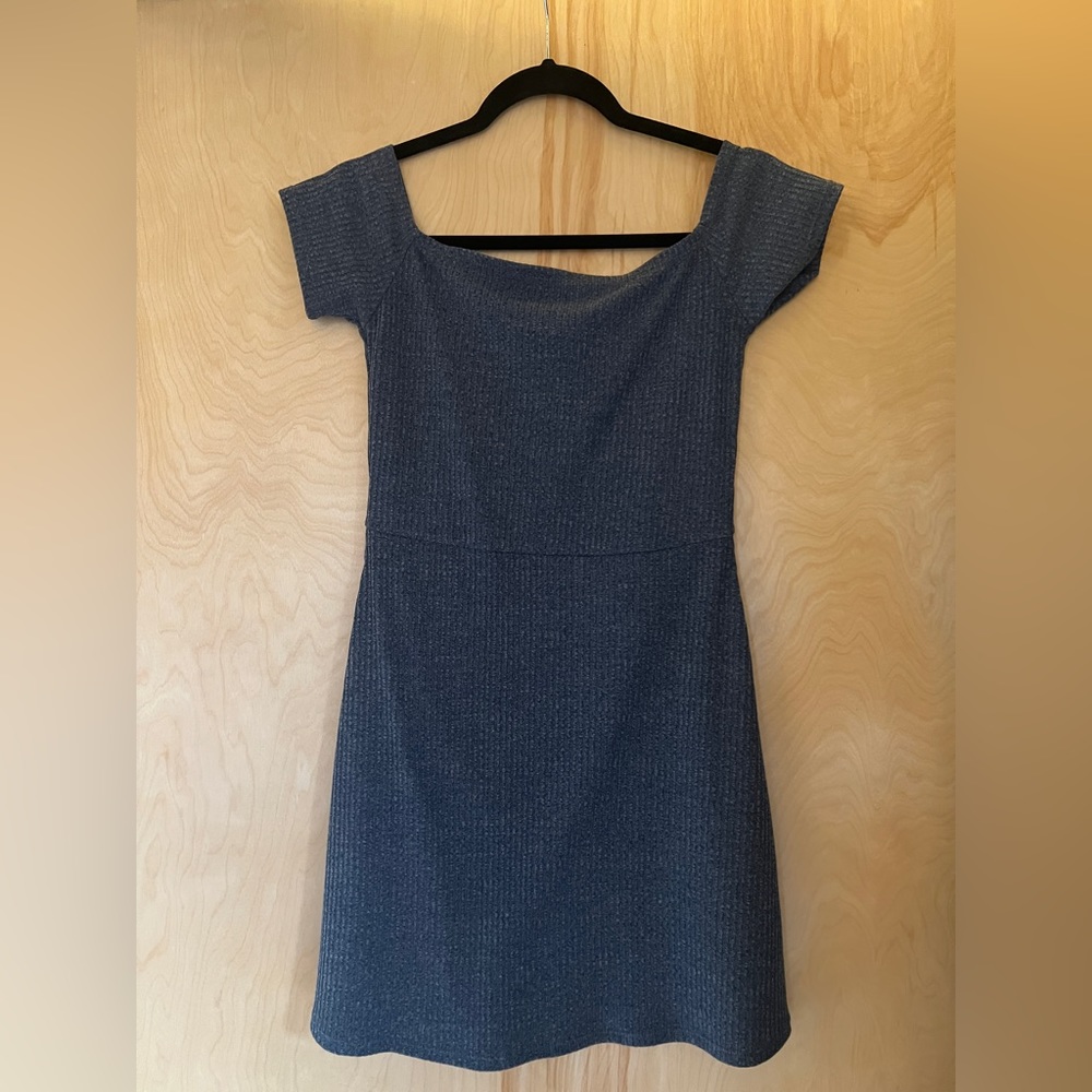 Grey Blue OBEY Off the Shoulder Dress
